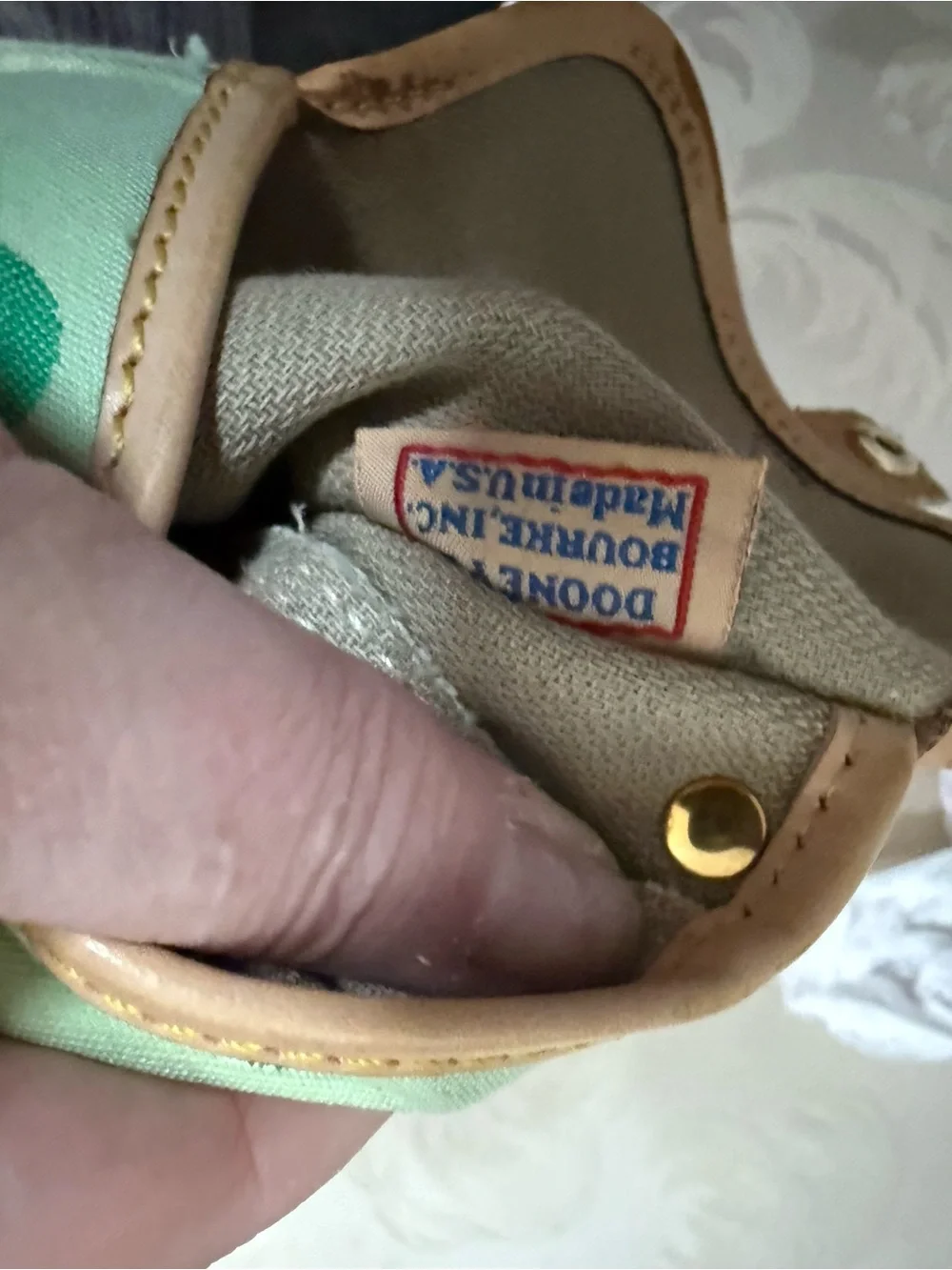 Dooney & Bourke Green Polka‎ Dot Wristlet Coin Purse Canvas Leather Mini Bag